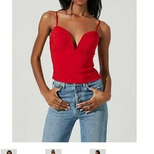 ASTR The Label Women Red Casual Sweetheart Neckline Sleeveless Cami Top Size S